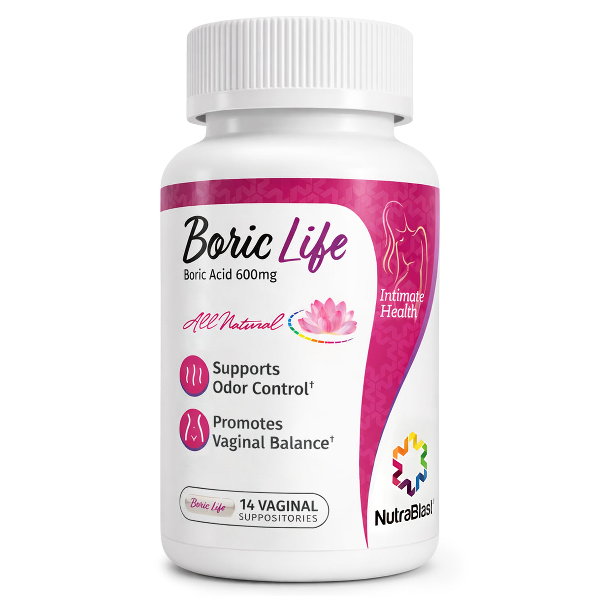 NutraBlast Boric Life Boric Acid Suppositories, 600 mg