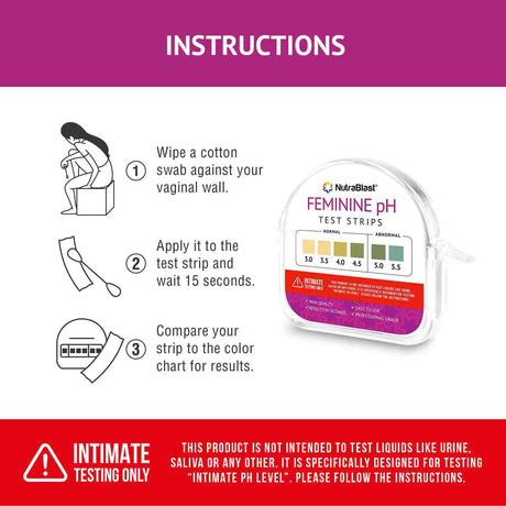 NutraBlast Feminine pH Test Strips (3.0-5.5) Monitor Balance pH Level