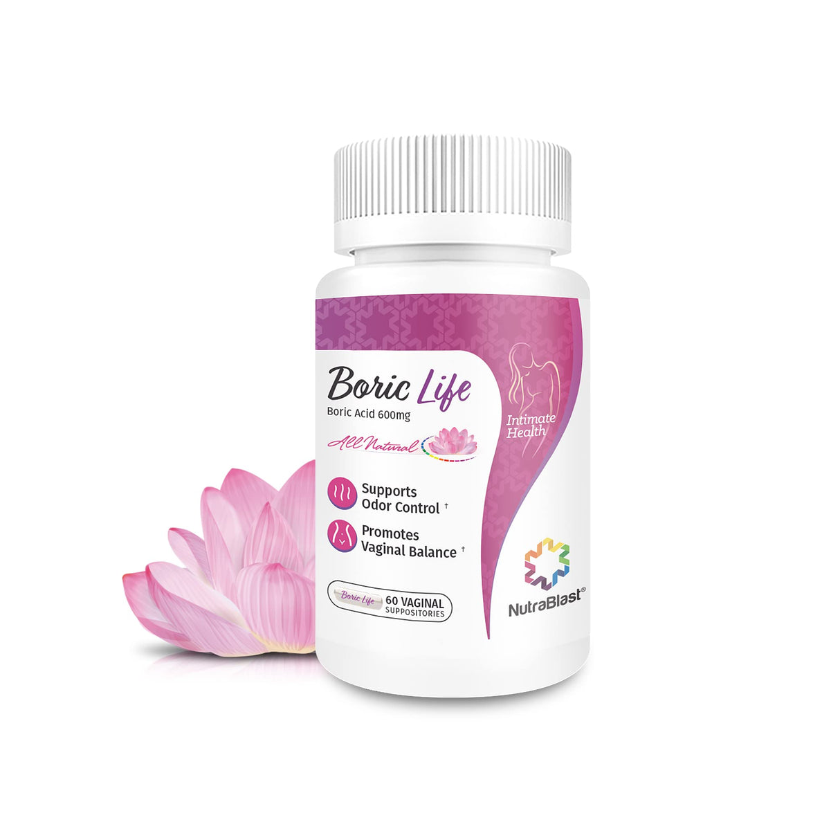 NutraBlast Boric Acid Vaginal Suppositories - Intimate Health Support