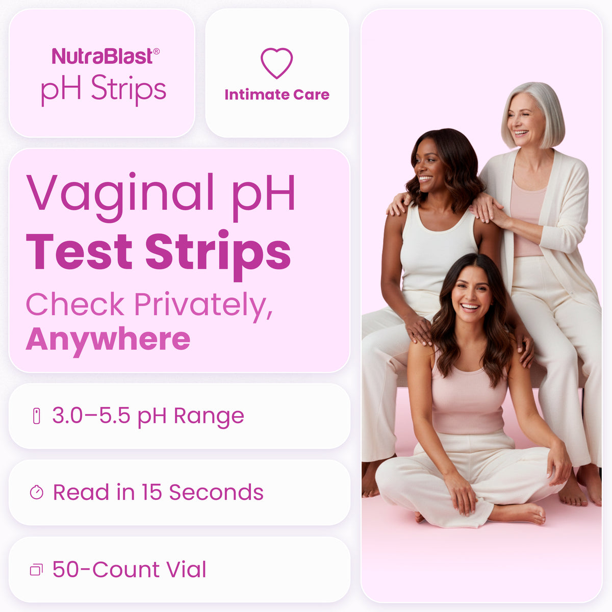 NutraBlast pH Test Strips for Women, 50 ct Kit, Vaginal pH Balance at Home